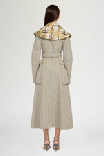 Long Micro Check Coat with Maxi Lapel