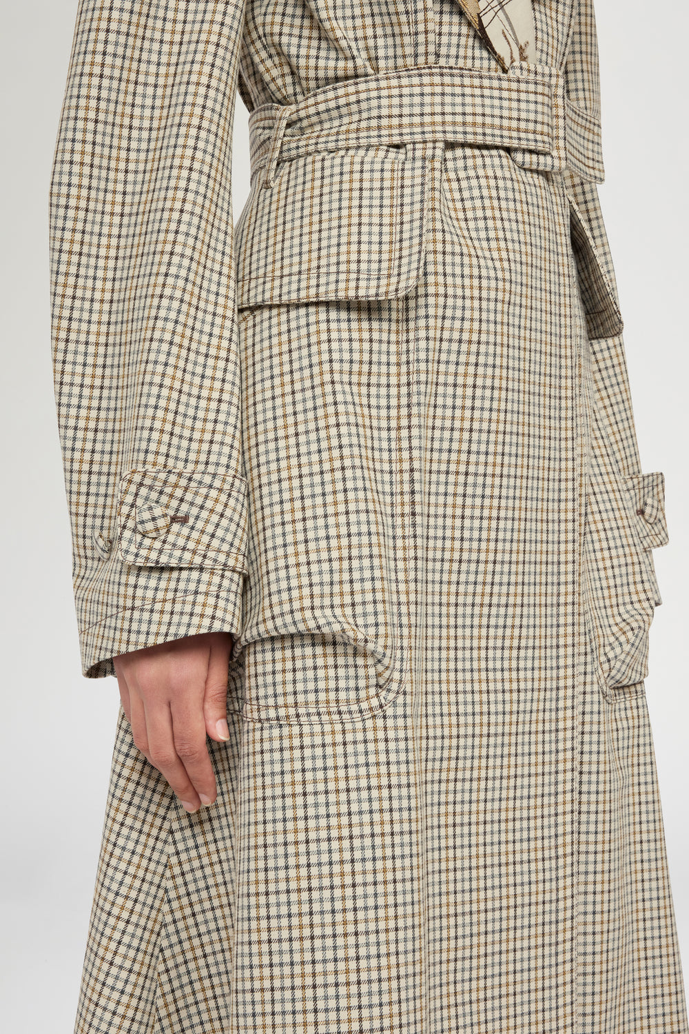 Long Micro Check Coat with Maxi Lapel