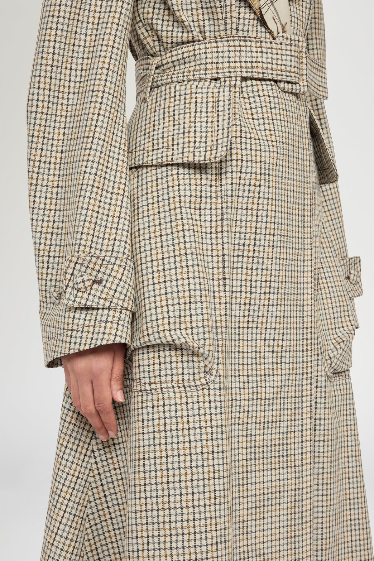 Long Micro Check Coat with Maxi Lapel