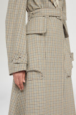 Long Micro Check Coat with Maxi Lapel