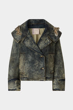 Wide Lapel Aviator Denim Jacket