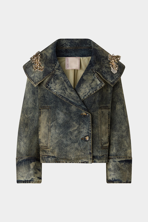Wide Lapel Aviator Denim Jacket