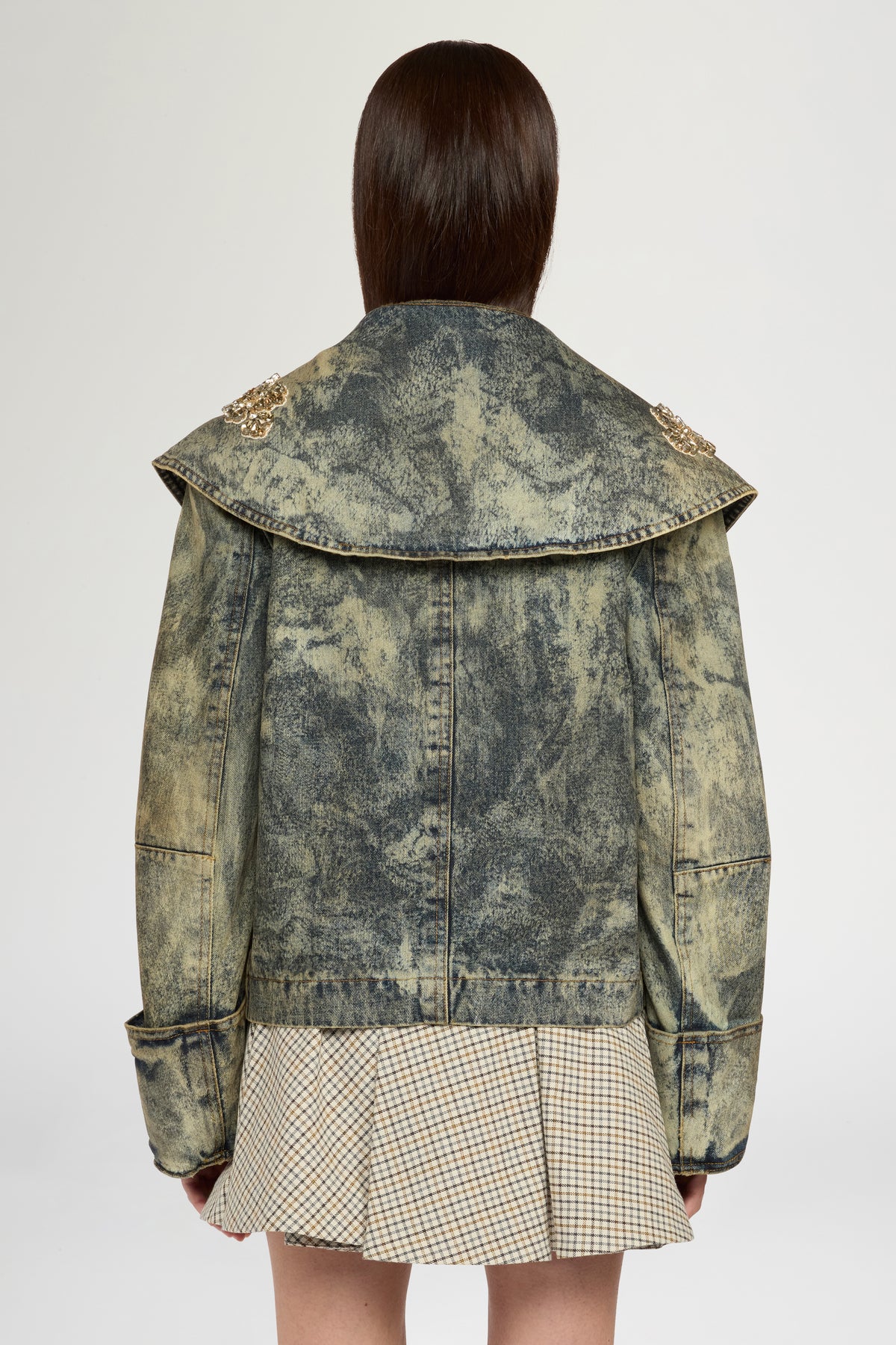 Wide Lapel Aviator Denim Jacket