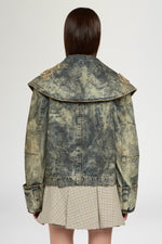 Wide Lapel Aviator Denim Jacket