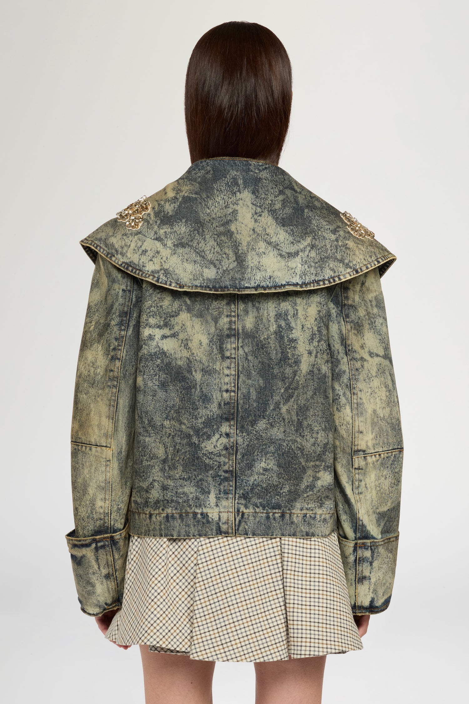 Wide Lapel Aviator Denim Jacket