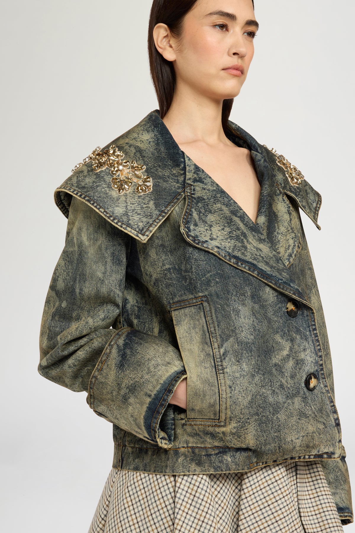 Wide Lapel Aviator Denim Jacket