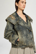 Wide Lapel Aviator Denim Jacket