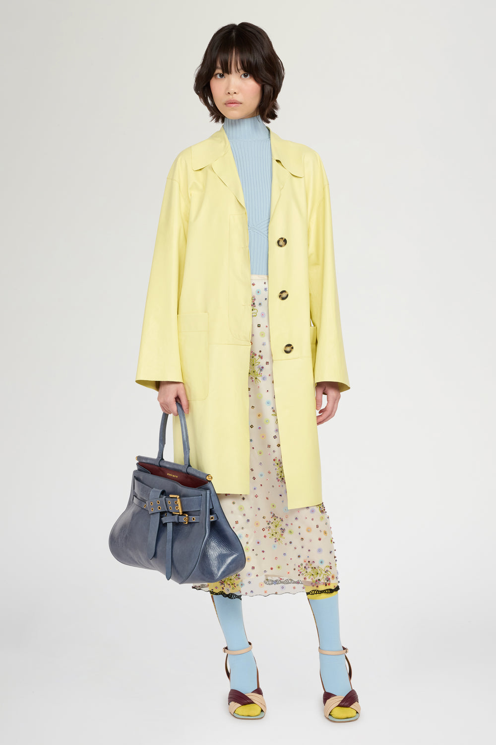Unlined Leather Coat in Yellow