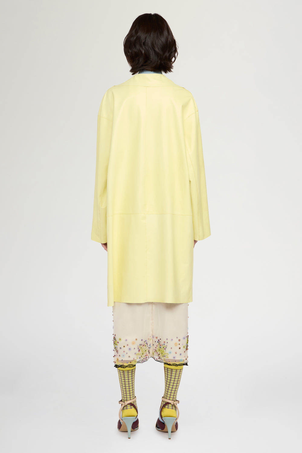 Unlined Leather Coat in Yellow