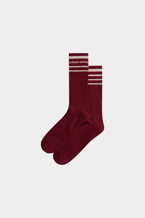 Bordeaux Socks with Beige Stripes