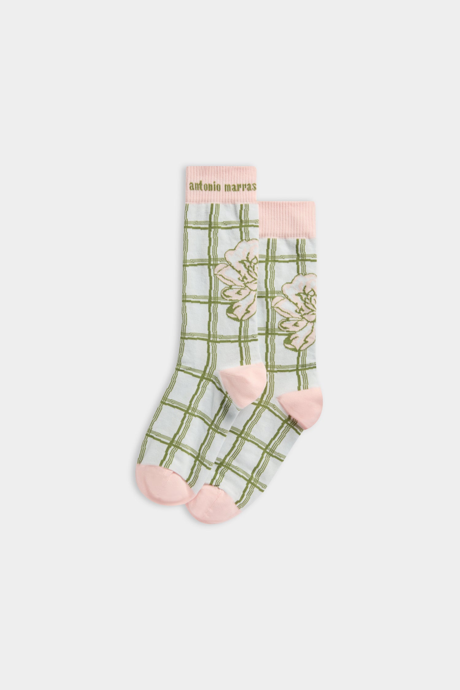 Light-blue Check & Rose Socks