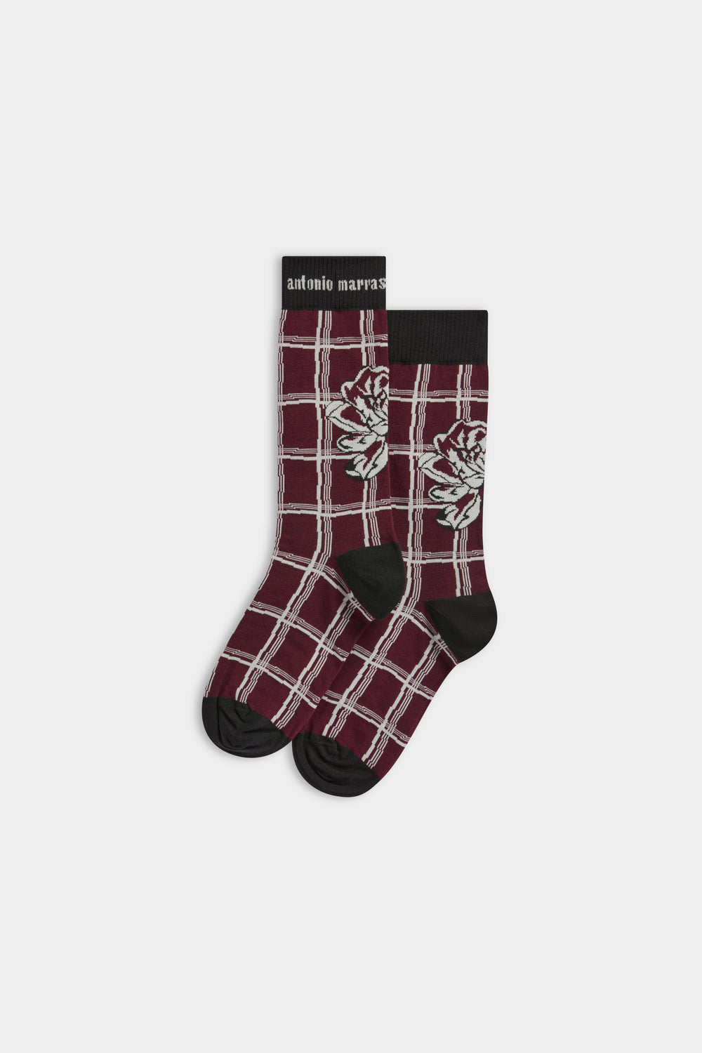 Burgundy Check & Rose Socks