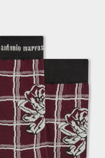 Burgundy Check & Rose Socks