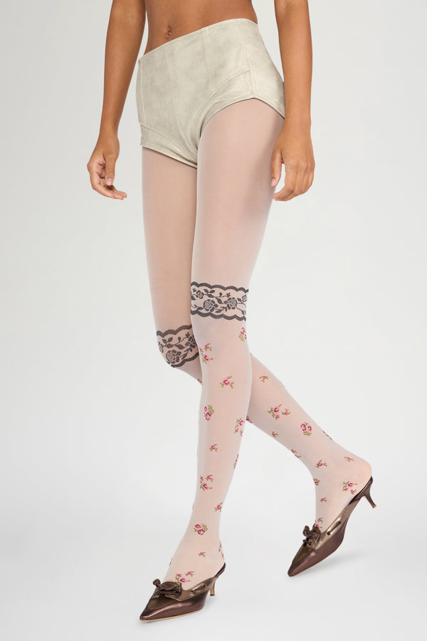 Blush Floral Lace Tights