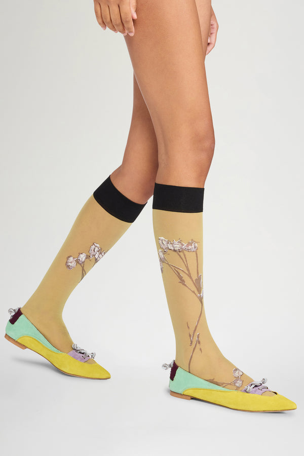 Ochre Floral Sheer Socks