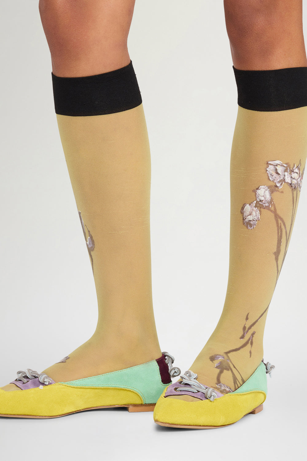 Ochre Floral Sheer Socks
