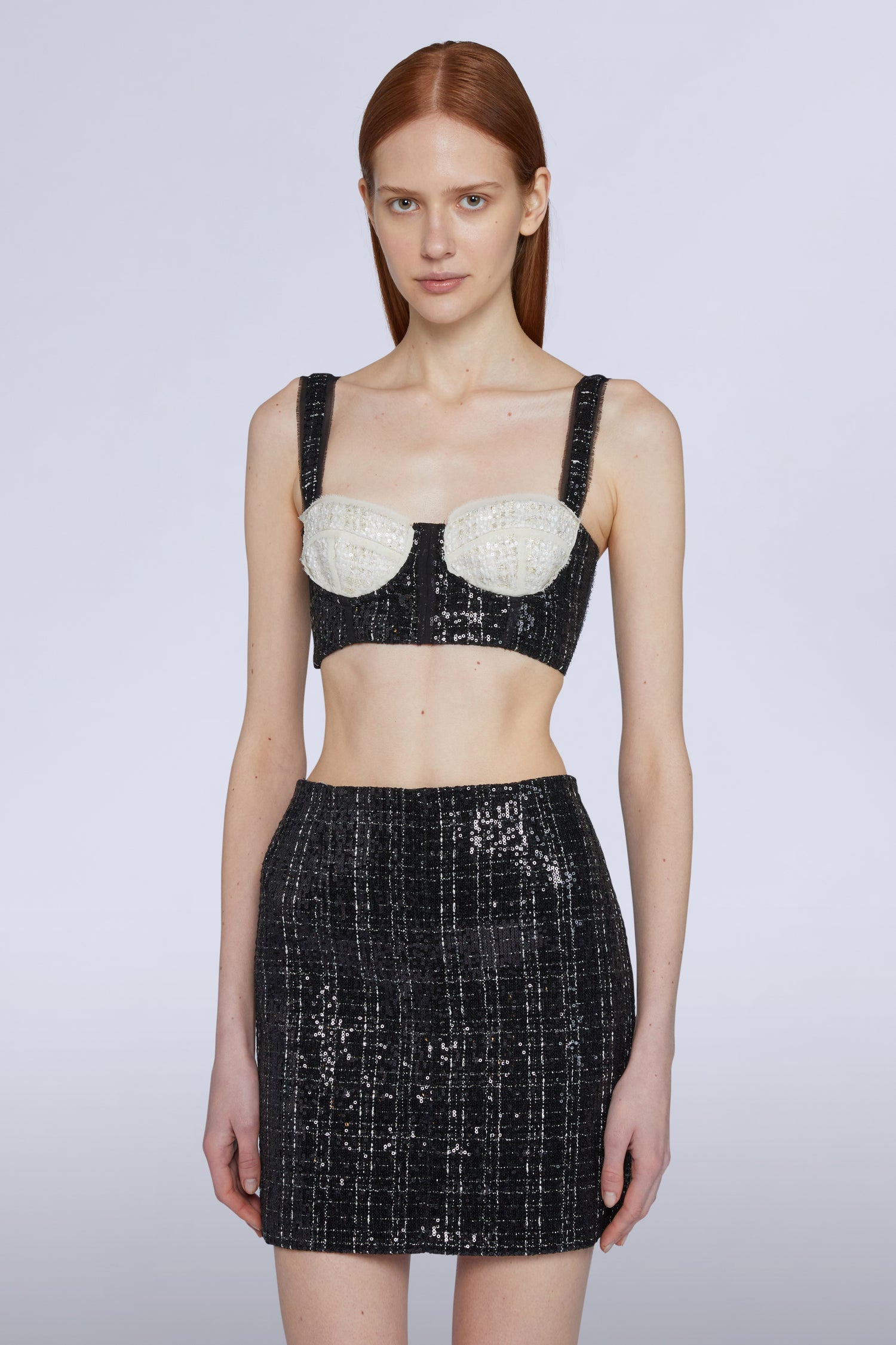Top a Fascia in Tweed con Paillettes