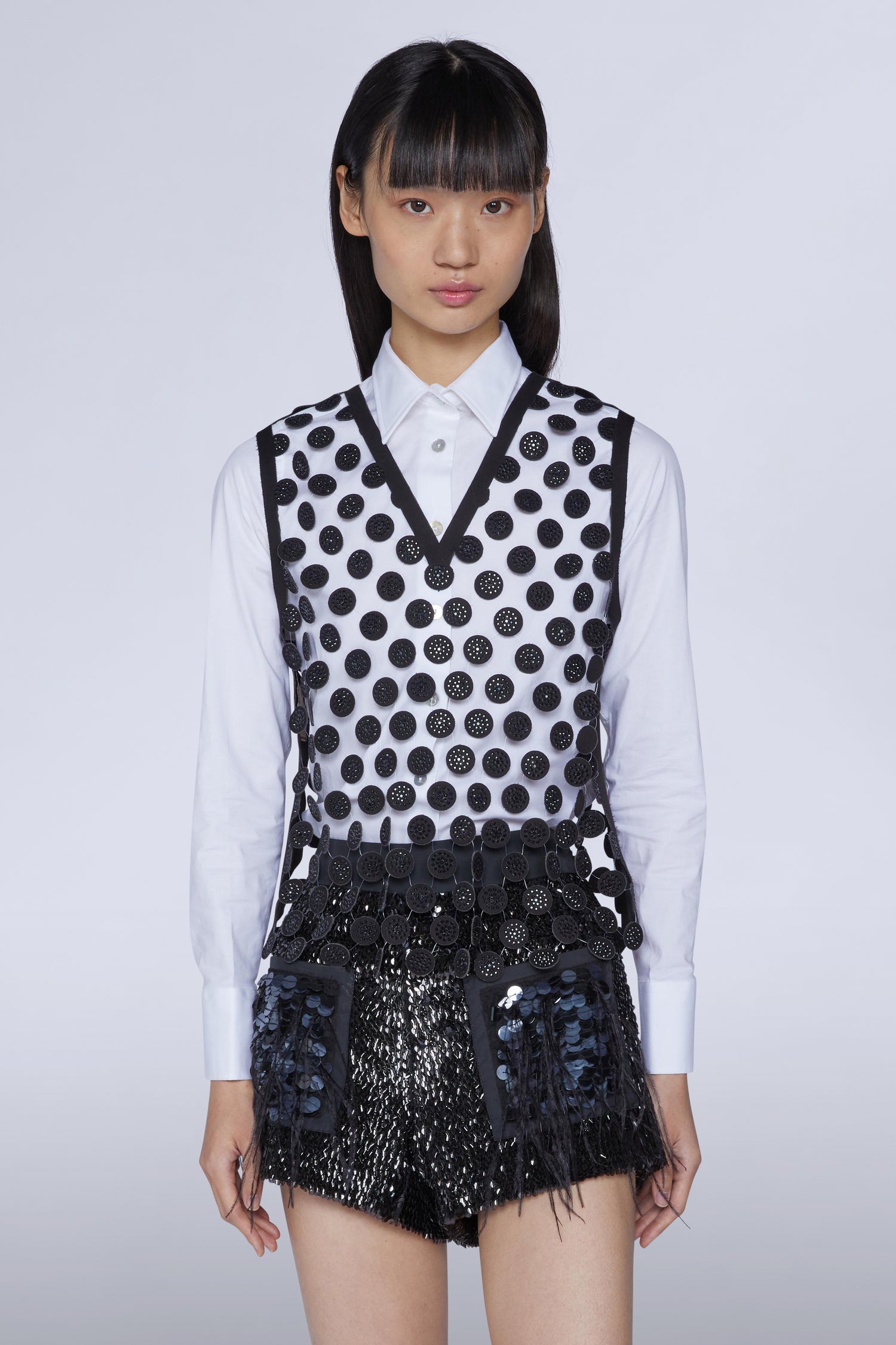 Sheer Top with Black Polka Dots