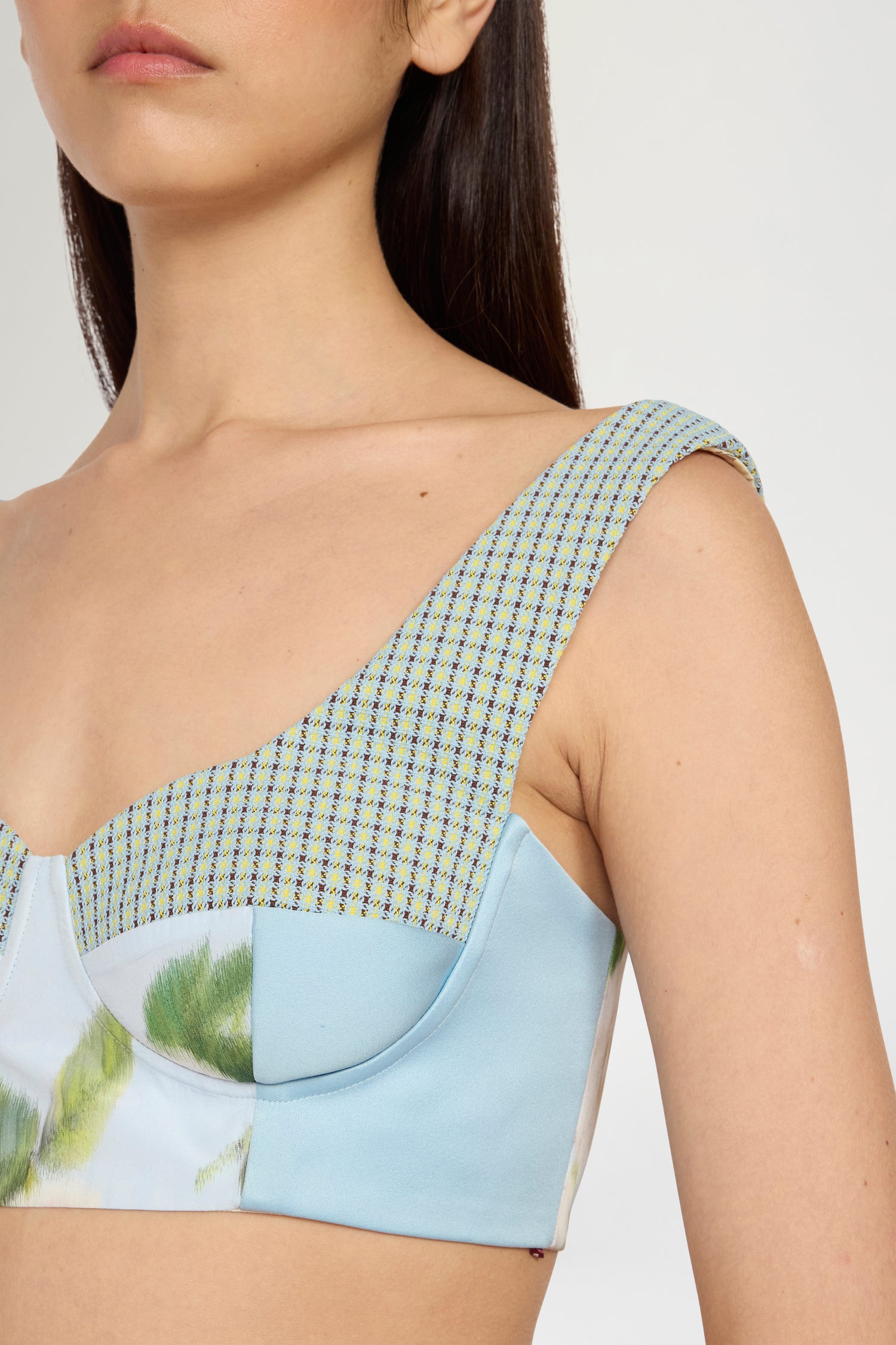 Ballerina-Neck Structured Bra with Contrast Fabrics