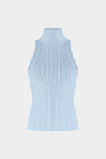 Light Blue Ribbed Sleeveless Top with High Neck