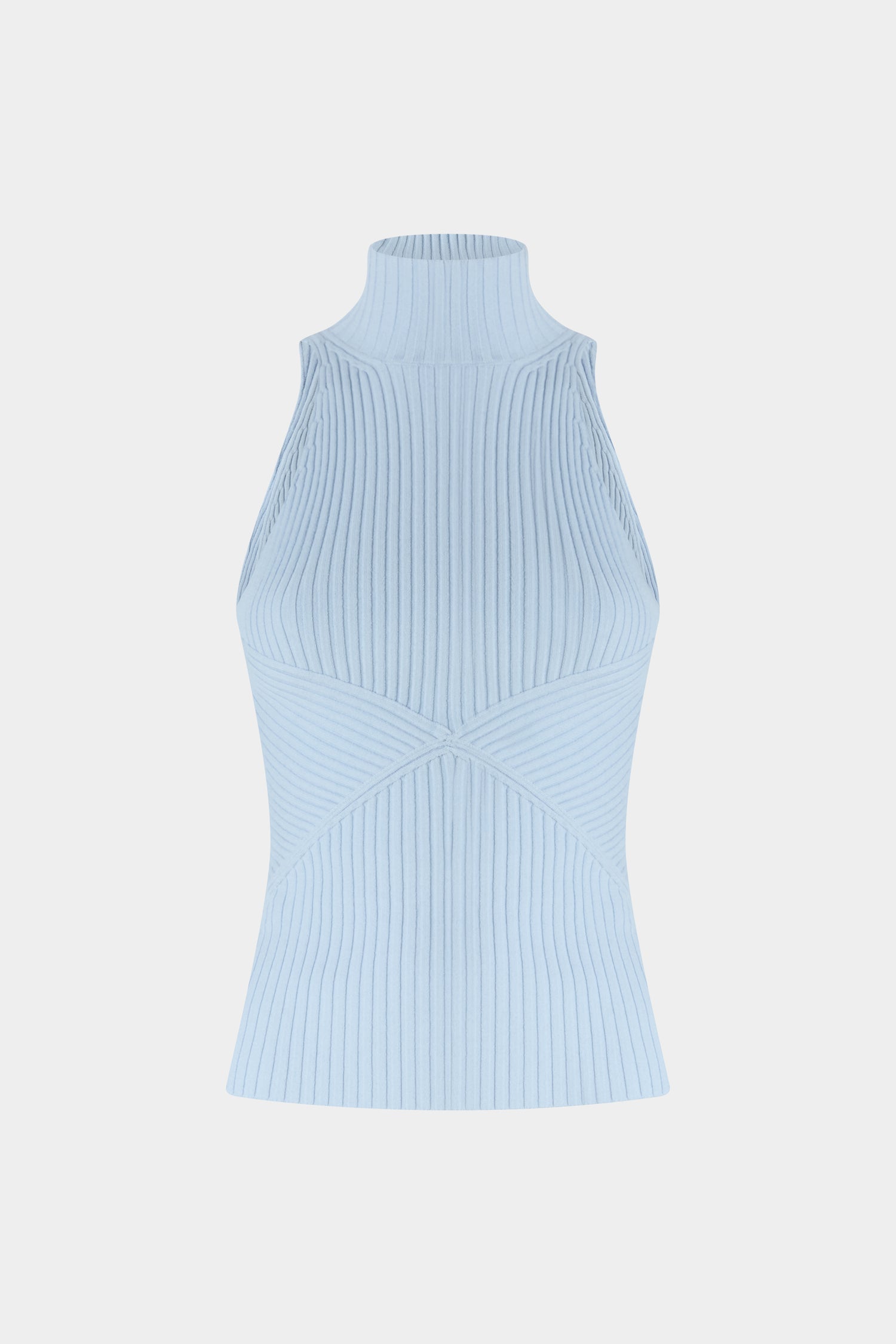 Light Blue Ribbed Sleeveless Top with High Neck