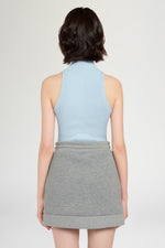 Light Blue Ribbed Sleeveless Top with High Neck