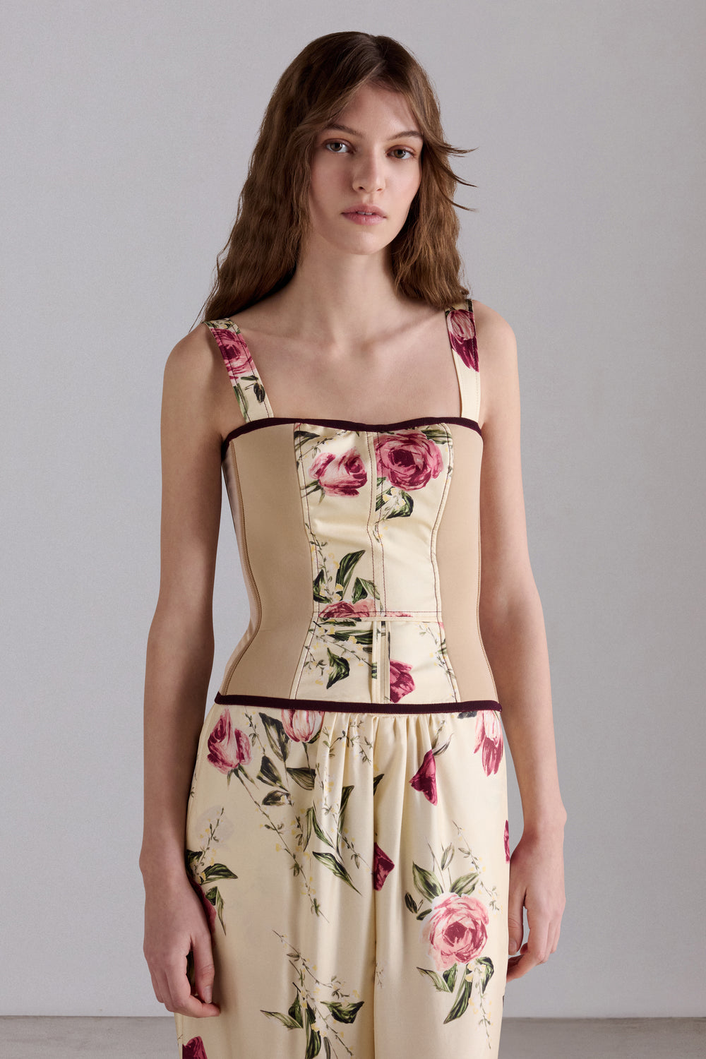 Floral Silk Bustier Top