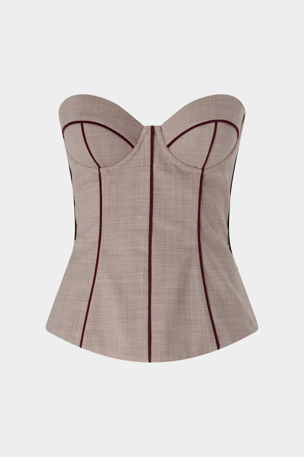 Top Corsetto in Lana Sabbia Mélange