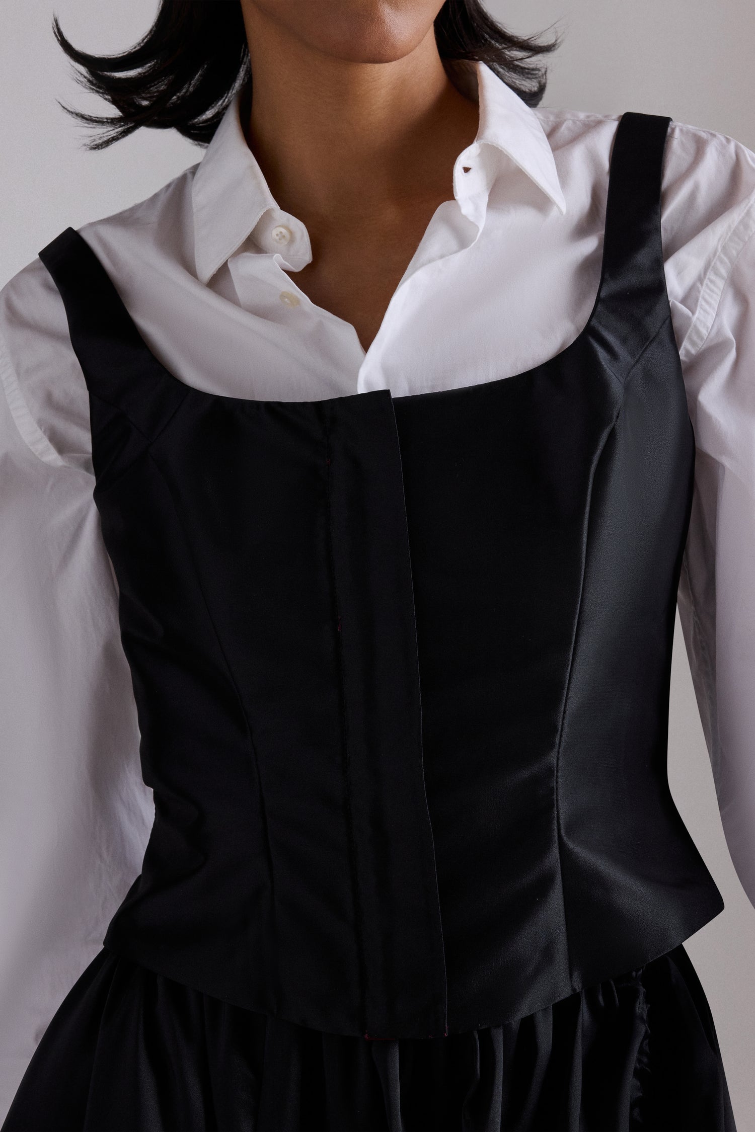 Top Corsetto in Taffetà Nero Lucido