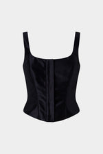 Top Corsetto in Taffetà Nero Lucido