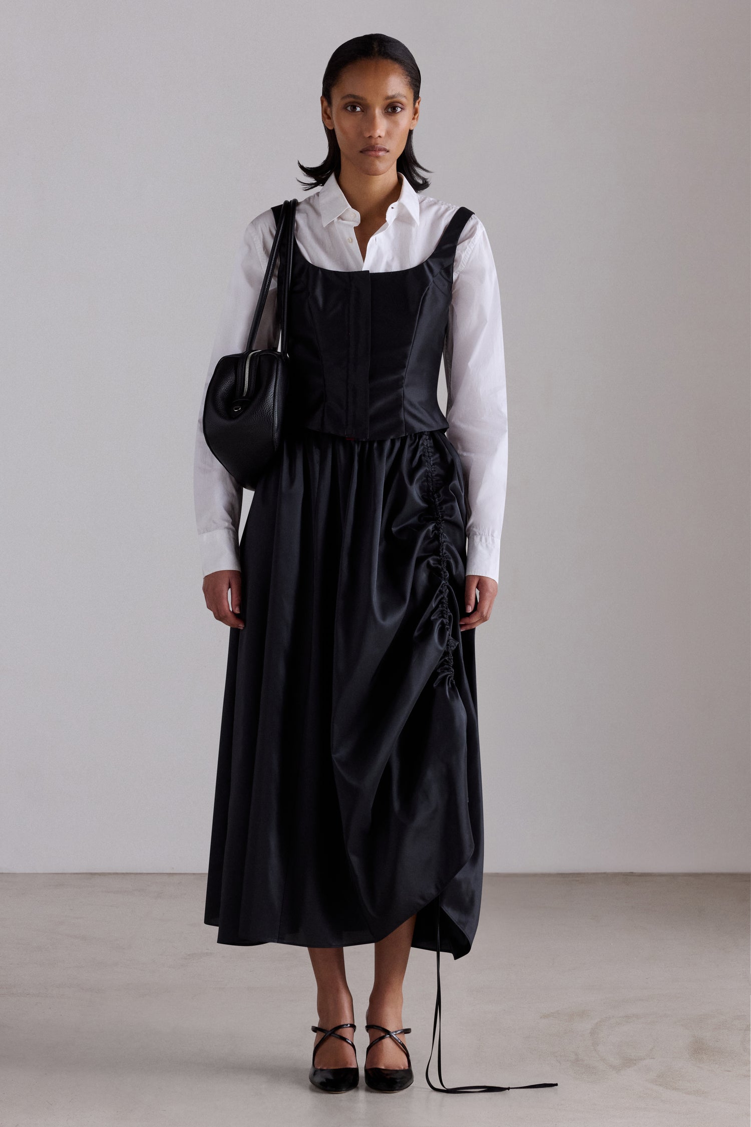 Top Corsetto in Taffetà Nero Lucido