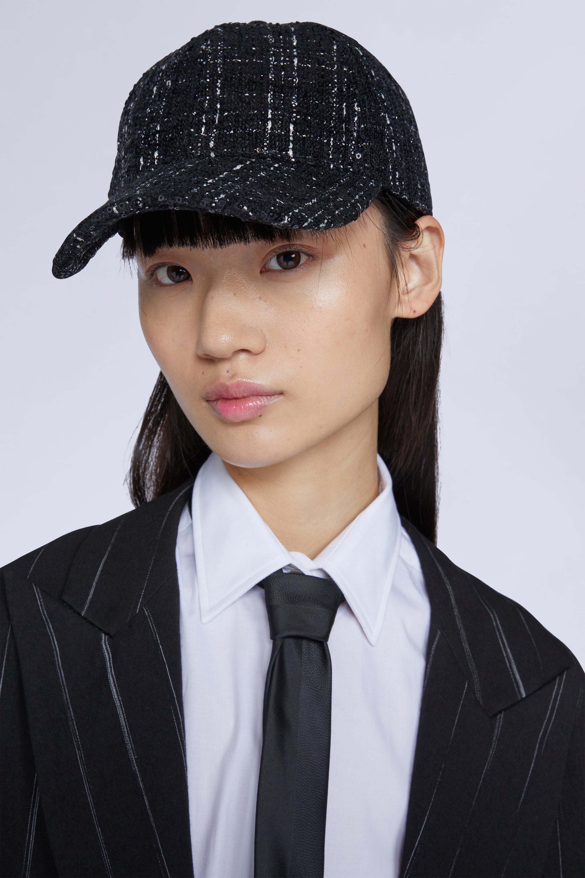 Black tweed baseball cap embellished with sequins Antonio Marras