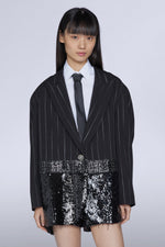 Blazer Oversize con Orlo di Paillettes