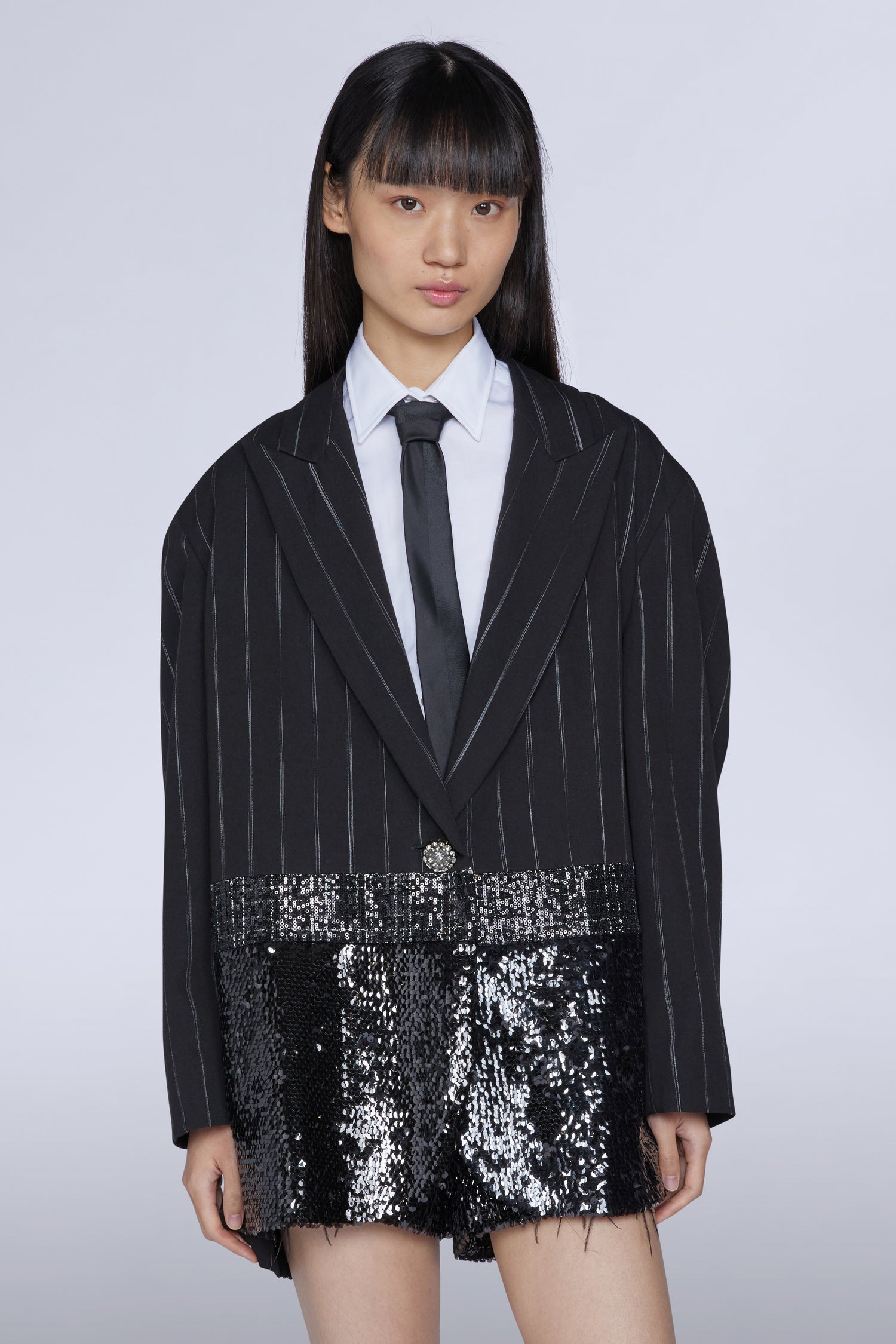 Blazer Oversize con Orlo di Paillettes