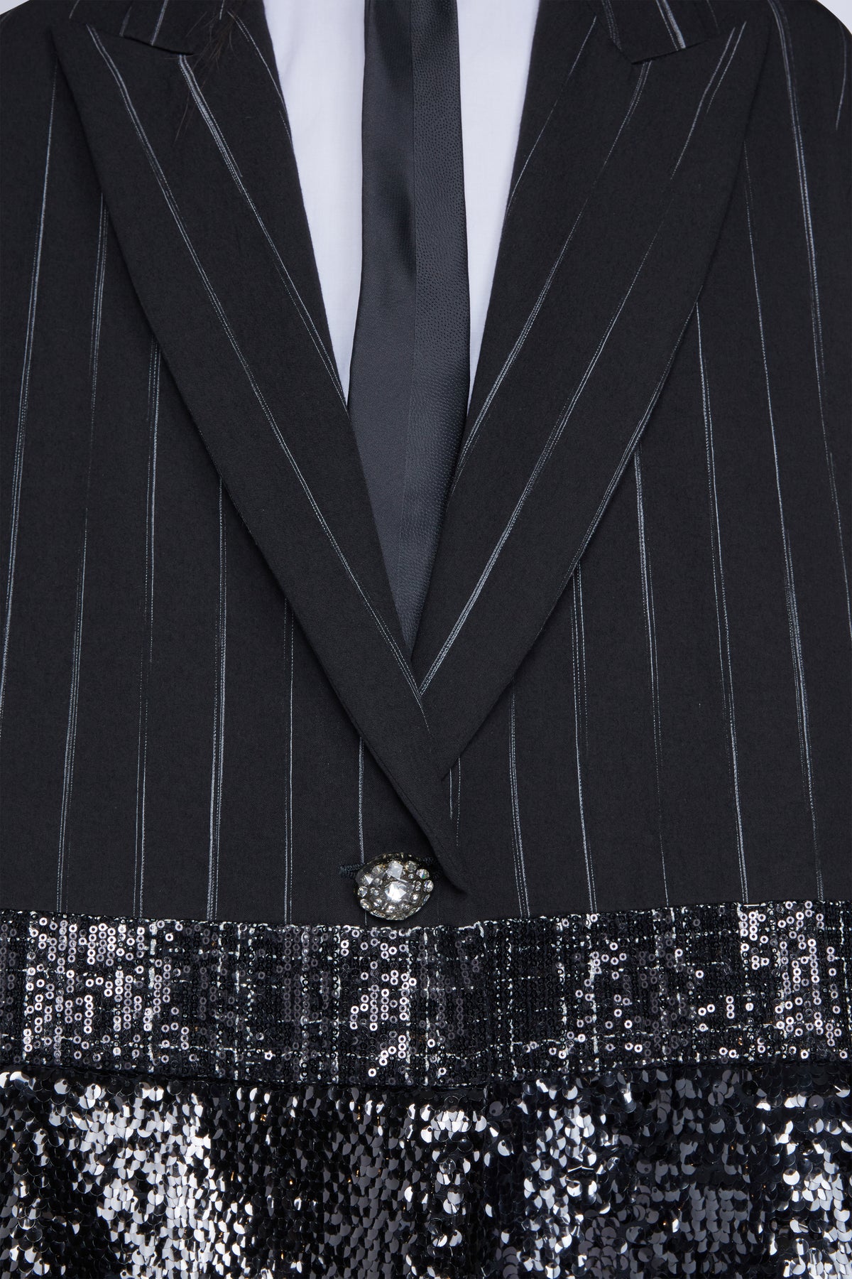 Oversized Pinstripe Blazer with Sequin Hem