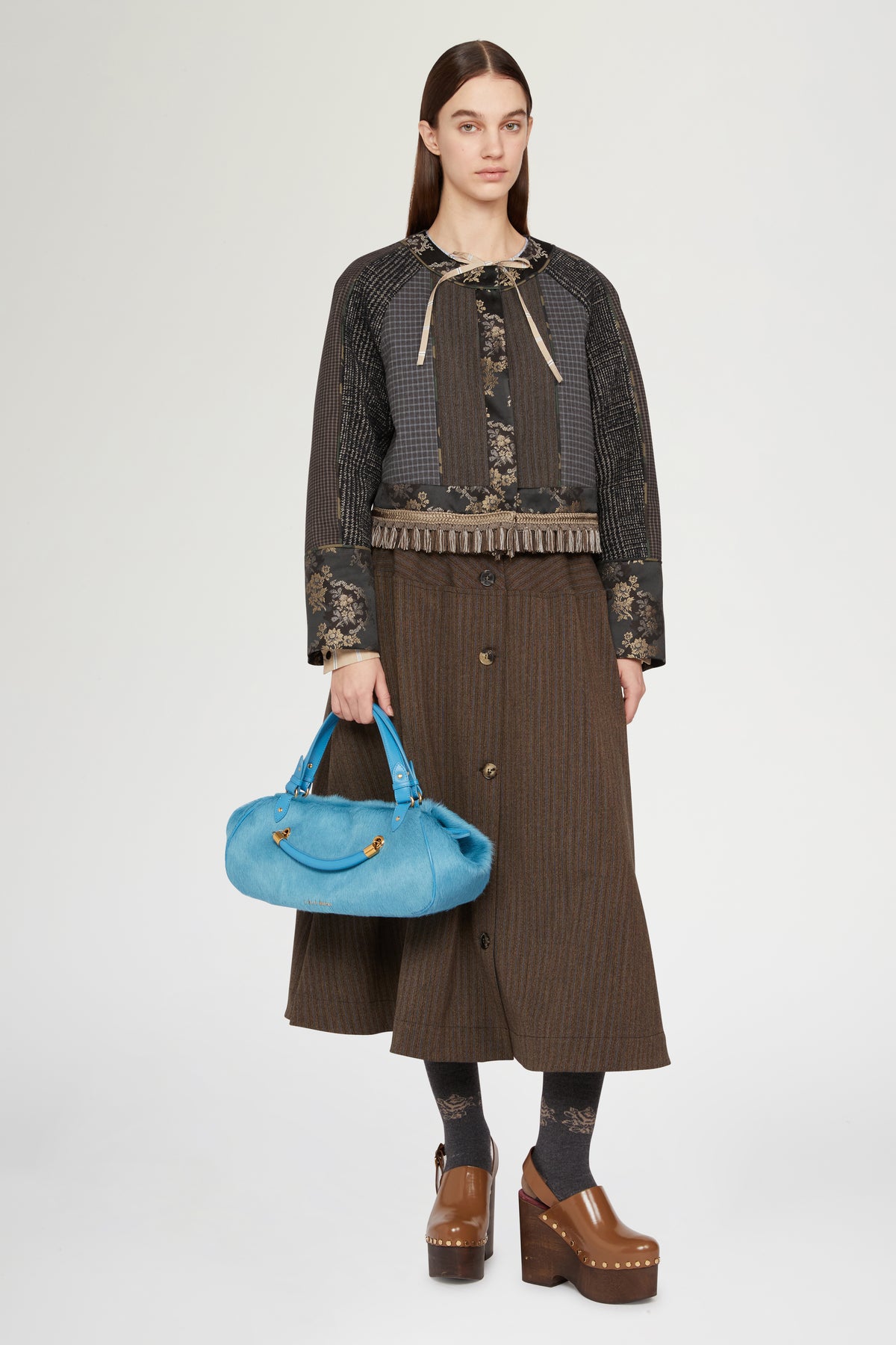 Cropped Jacket with Floral Jacquard Print