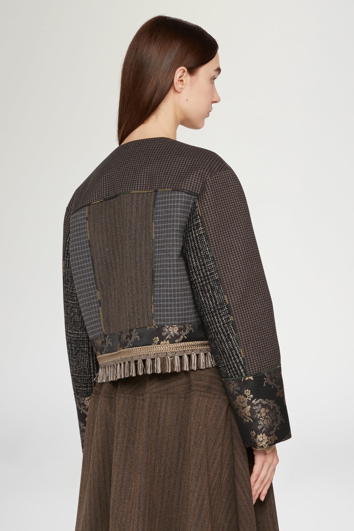 Cropped Jacket with Floral Jacquard Print