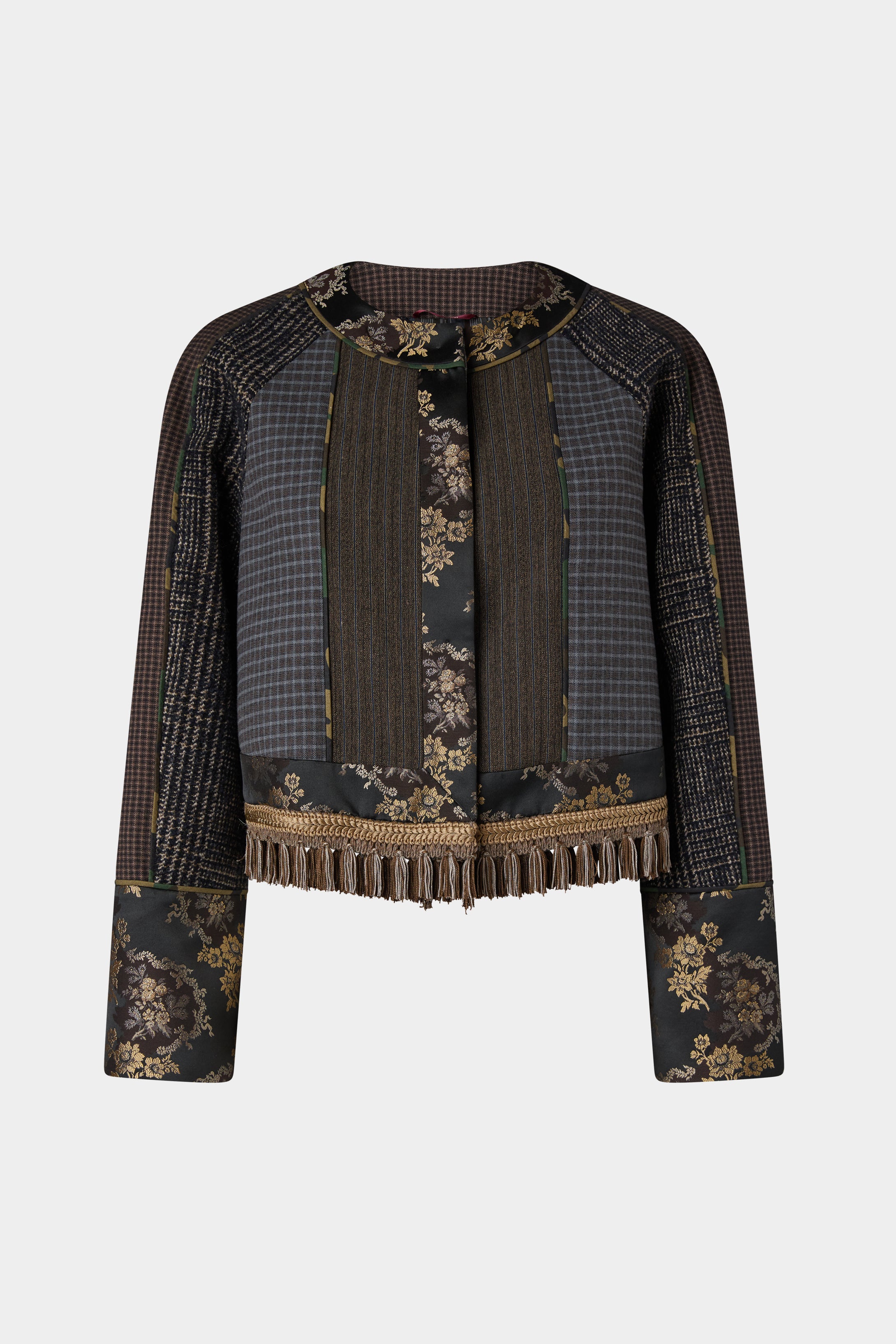Cropped Jacket with Floral Jacquard Print