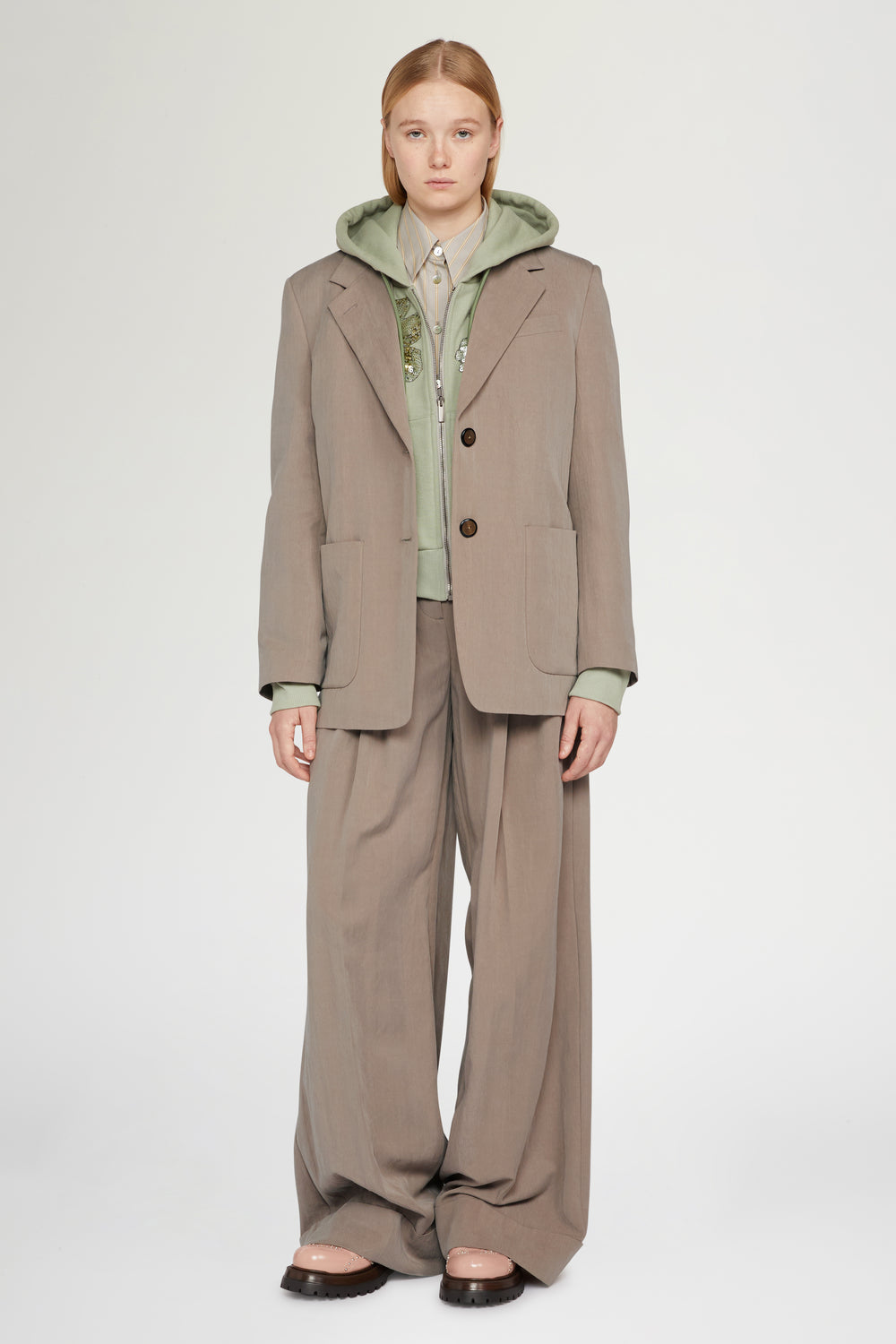 Taupe Single-Breasted Blazer