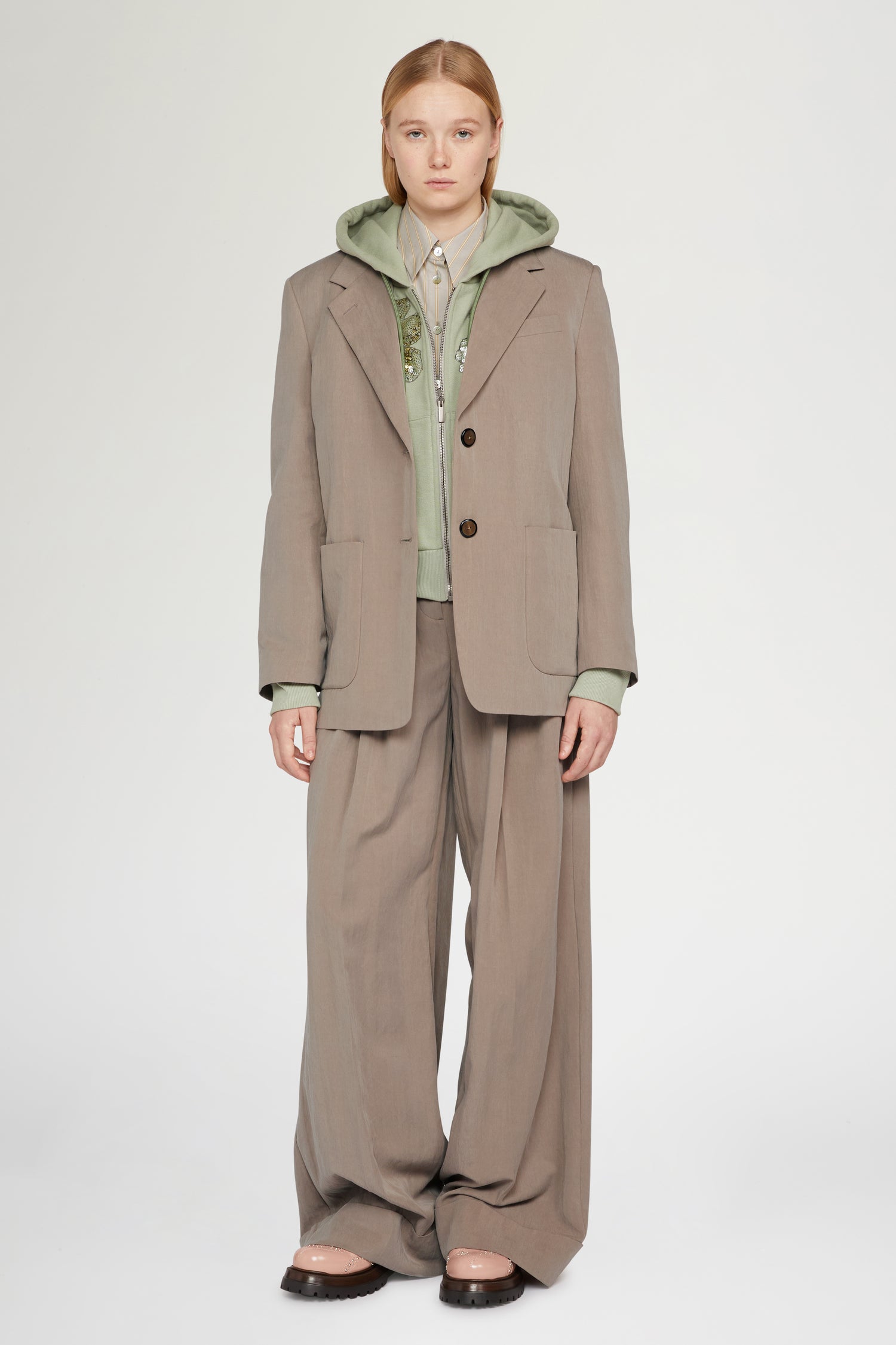 Taupe Single-Breasted Blazer