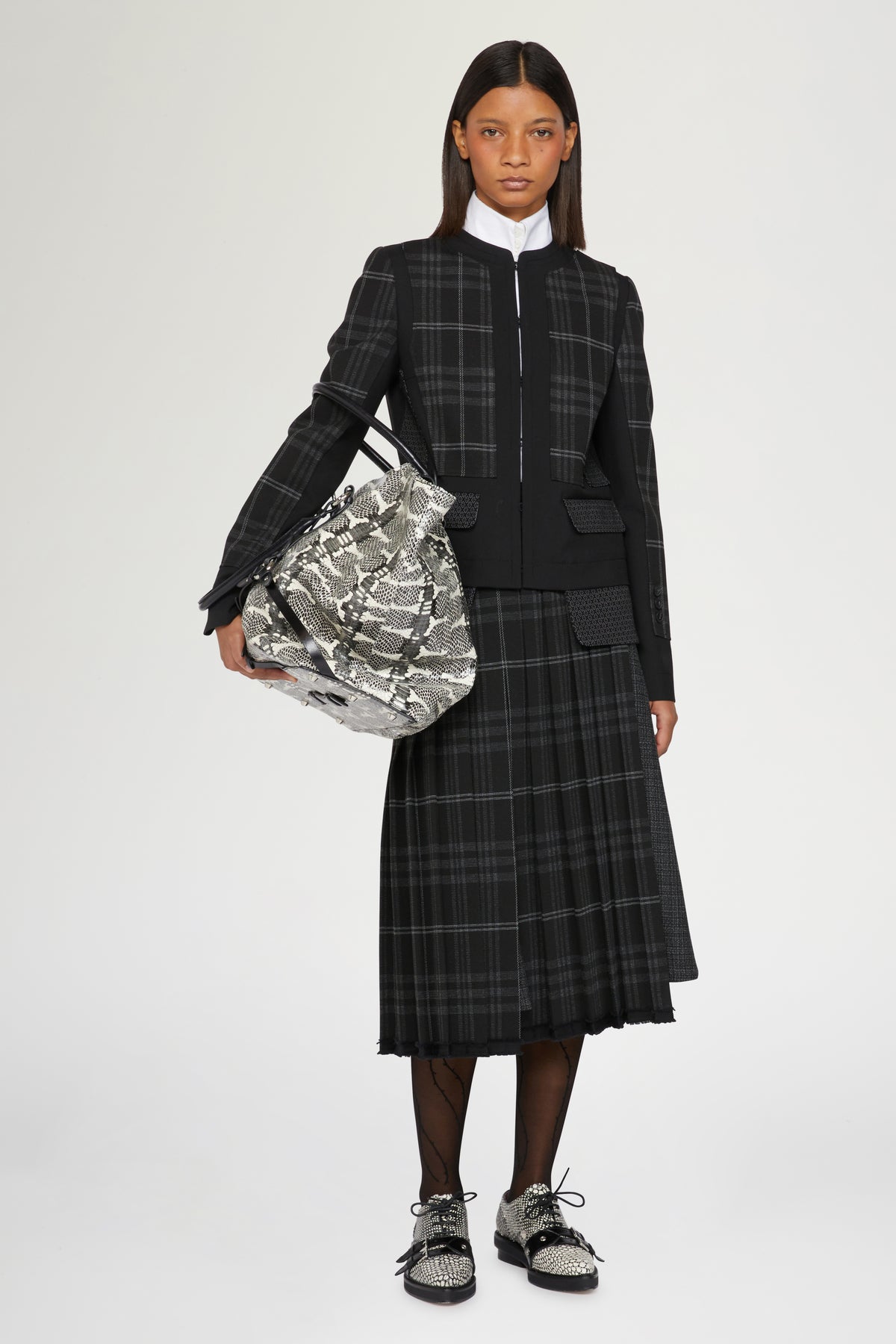 Blazer Strutturato Nero a Quadri