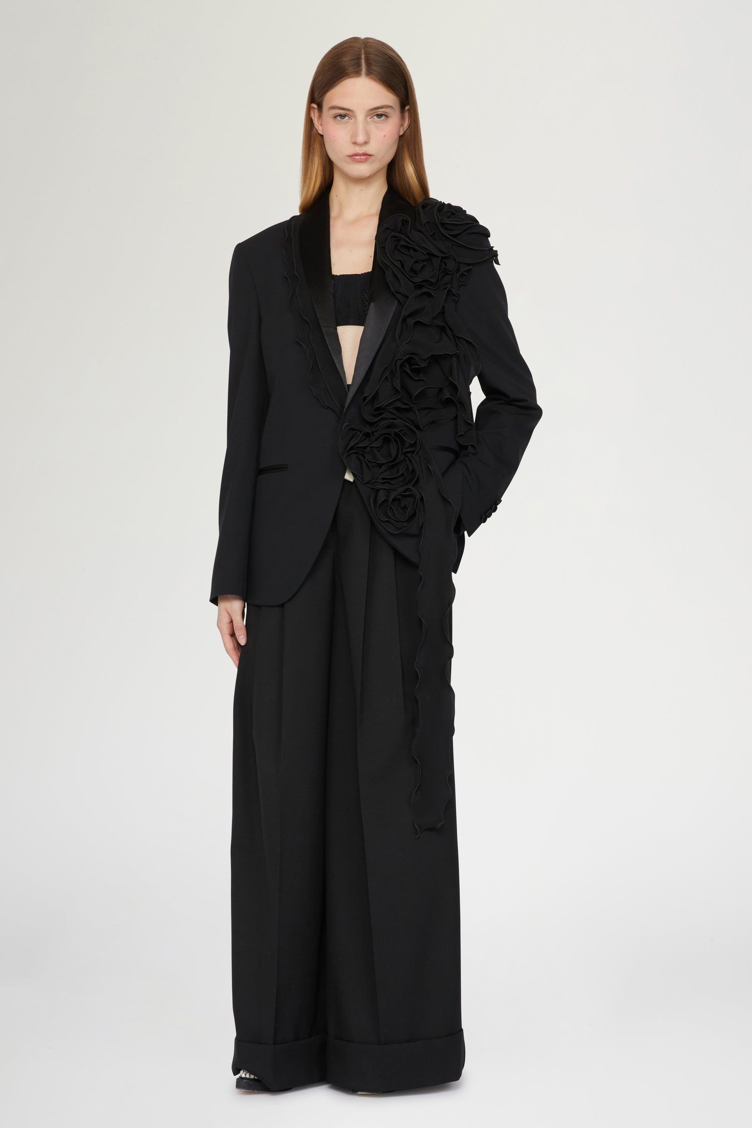 Blazer Oversize con Volant in Chiffon
