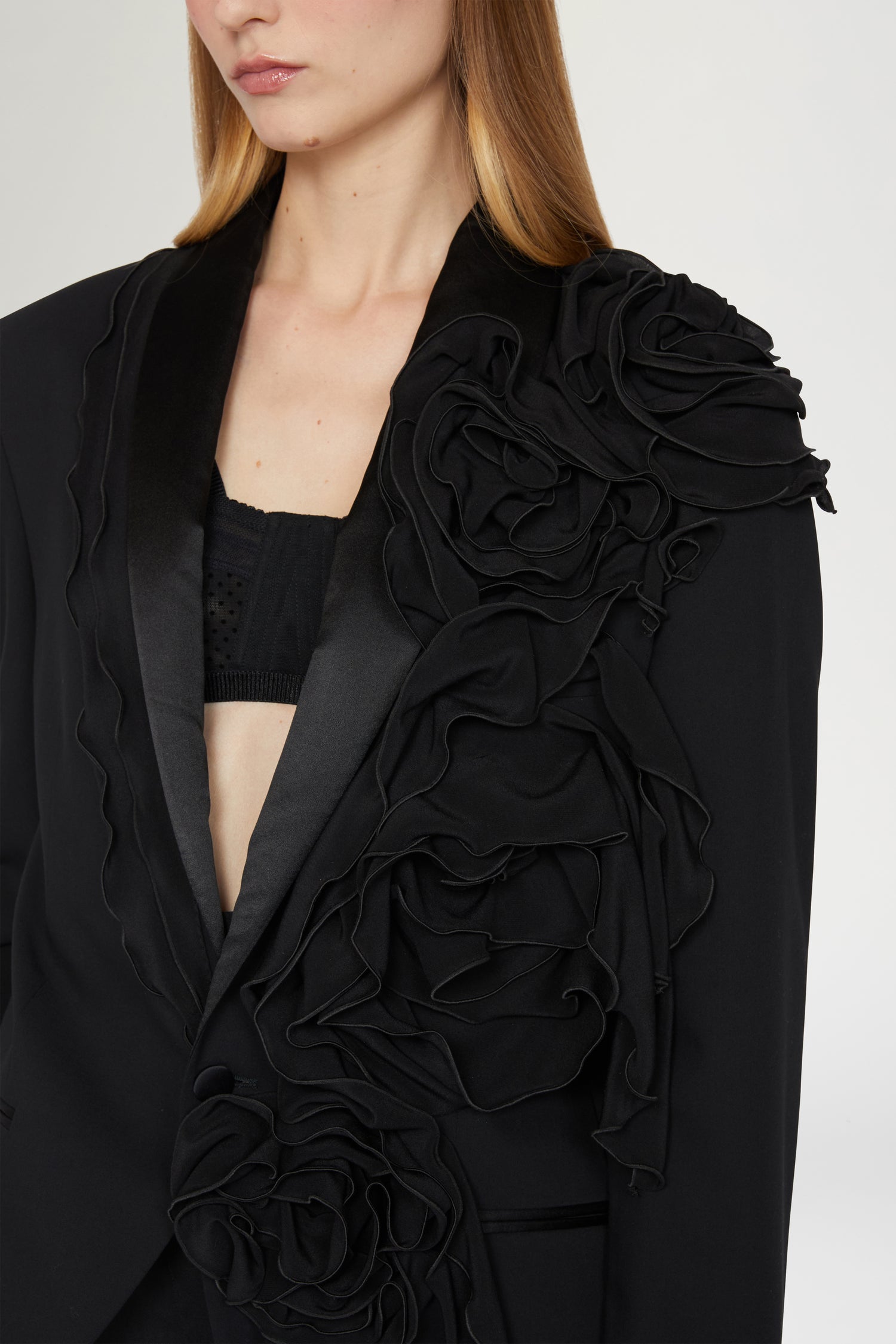 Blazer Oversize con Volant in Chiffon