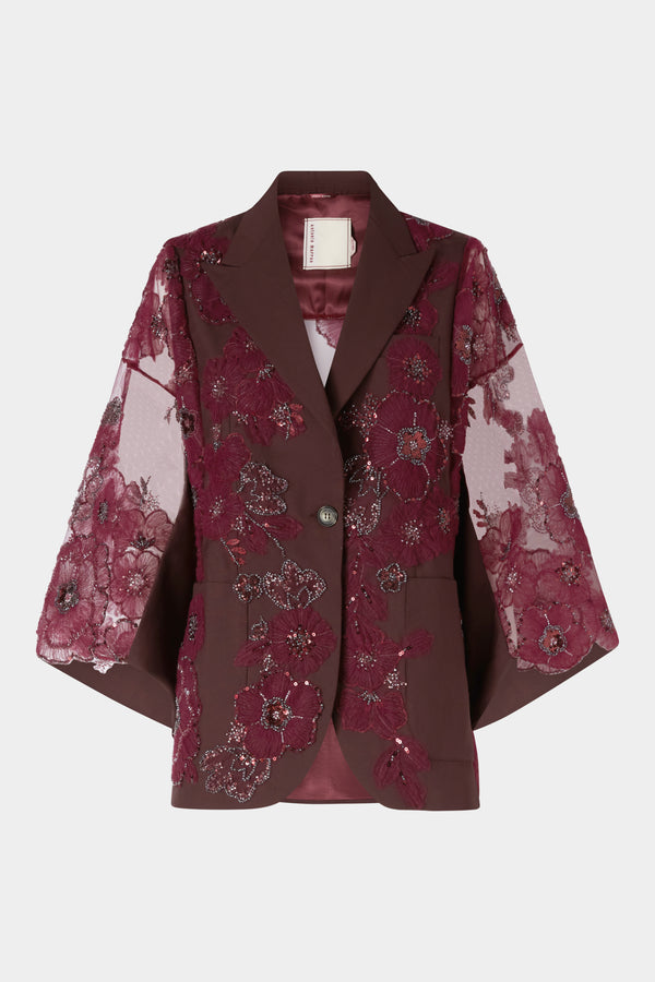 Giacca con Manica Kimono in Tulle Ricamato