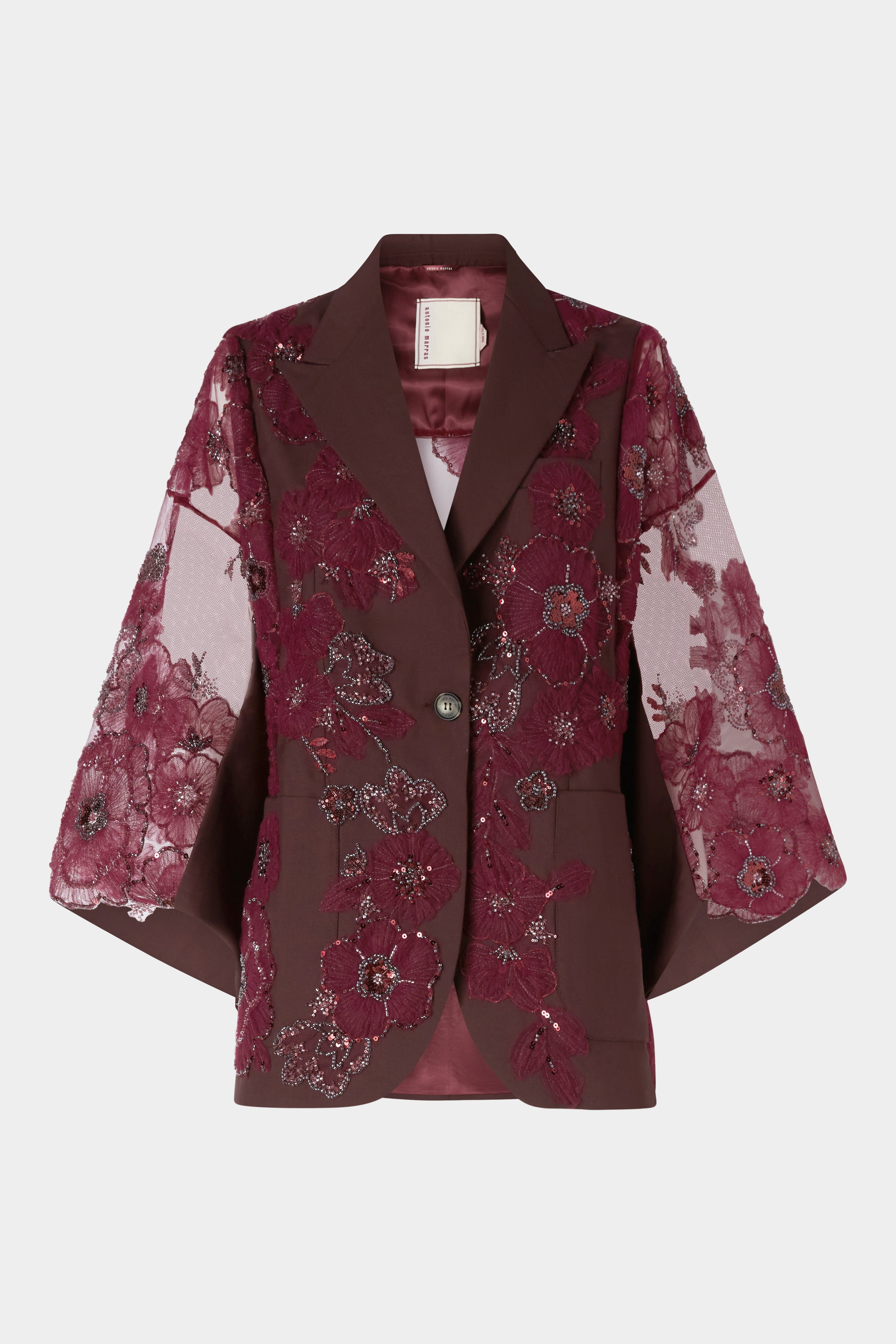 Jacket With Embroidered Tulle Kimono Sleeve