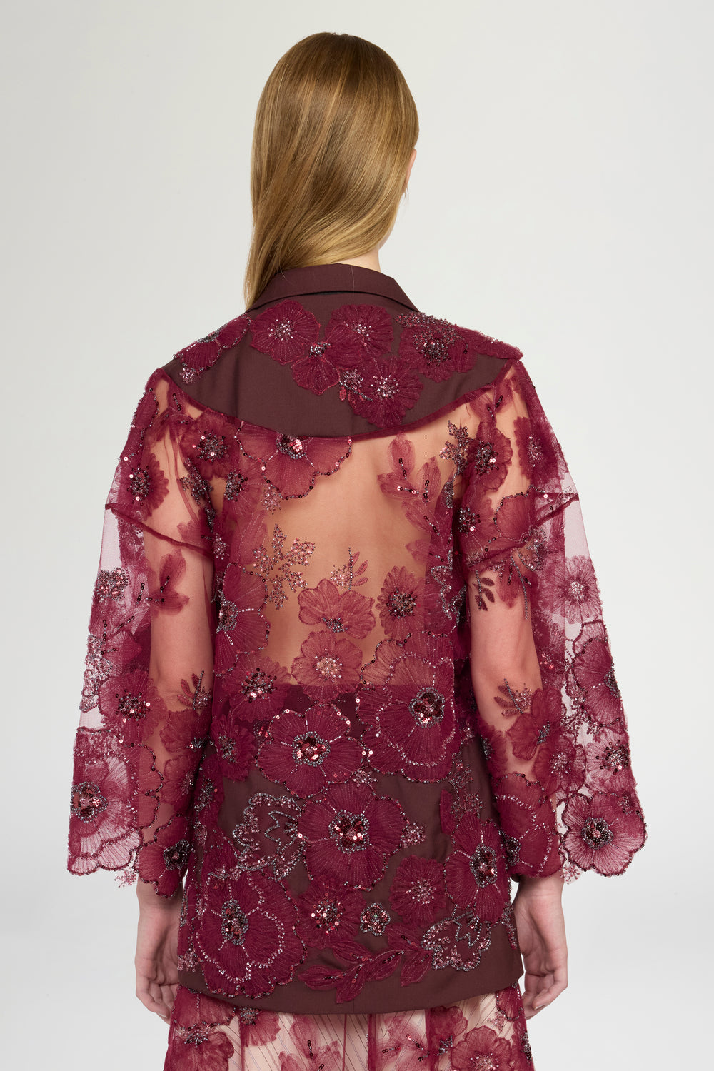 Giacca con Manica Kimono in Tulle Ricamato