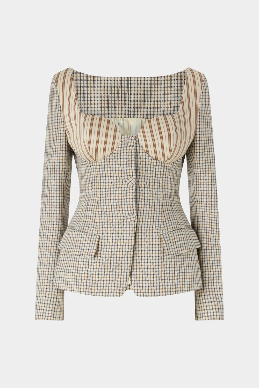 Giacca Corsetto in Micro Check e Jersey Rigato