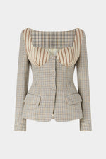 Giacca Corsetto in Micro Check e Jersey Rigato