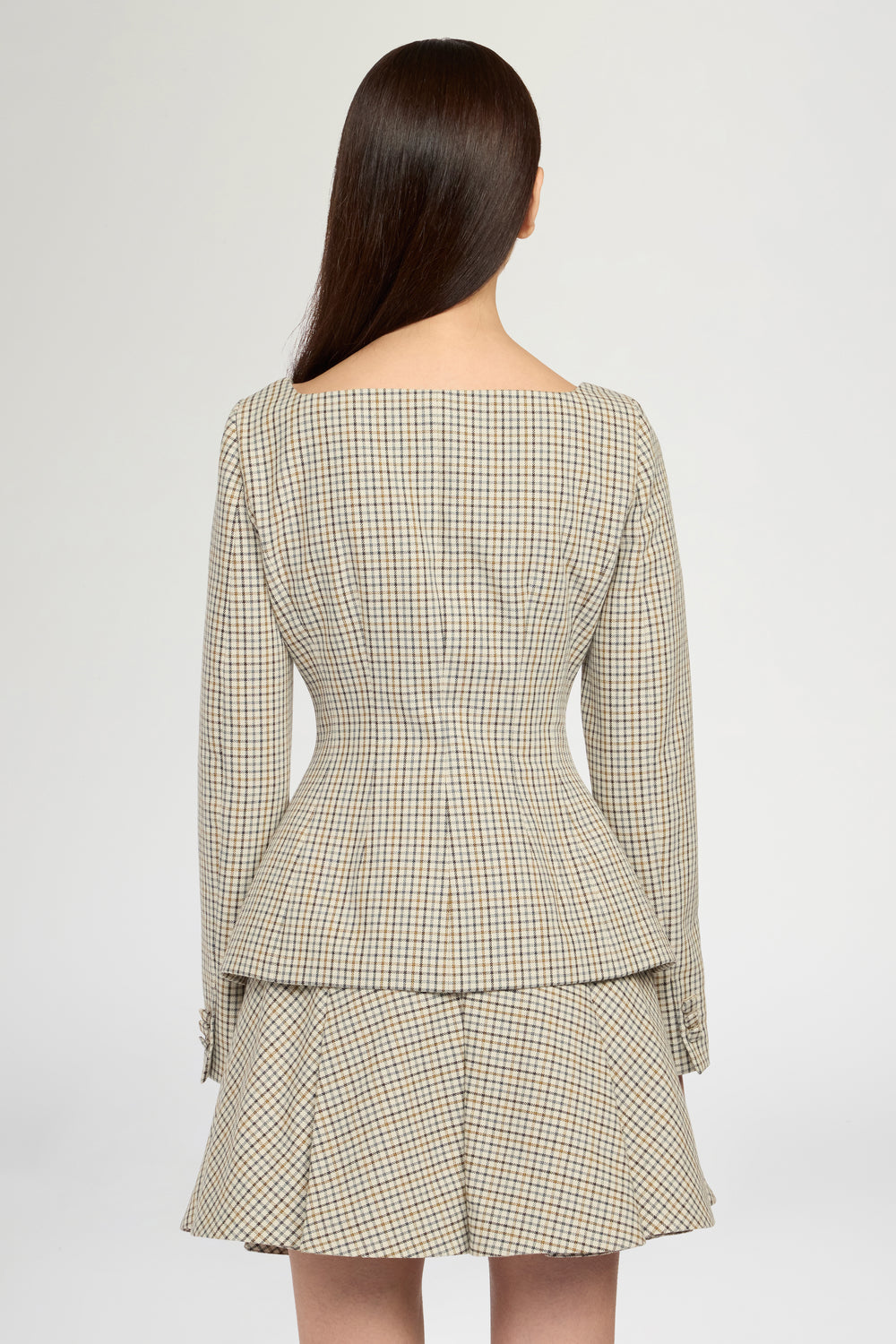 Giacca Corsetto in Micro Check e Jersey Rigato
