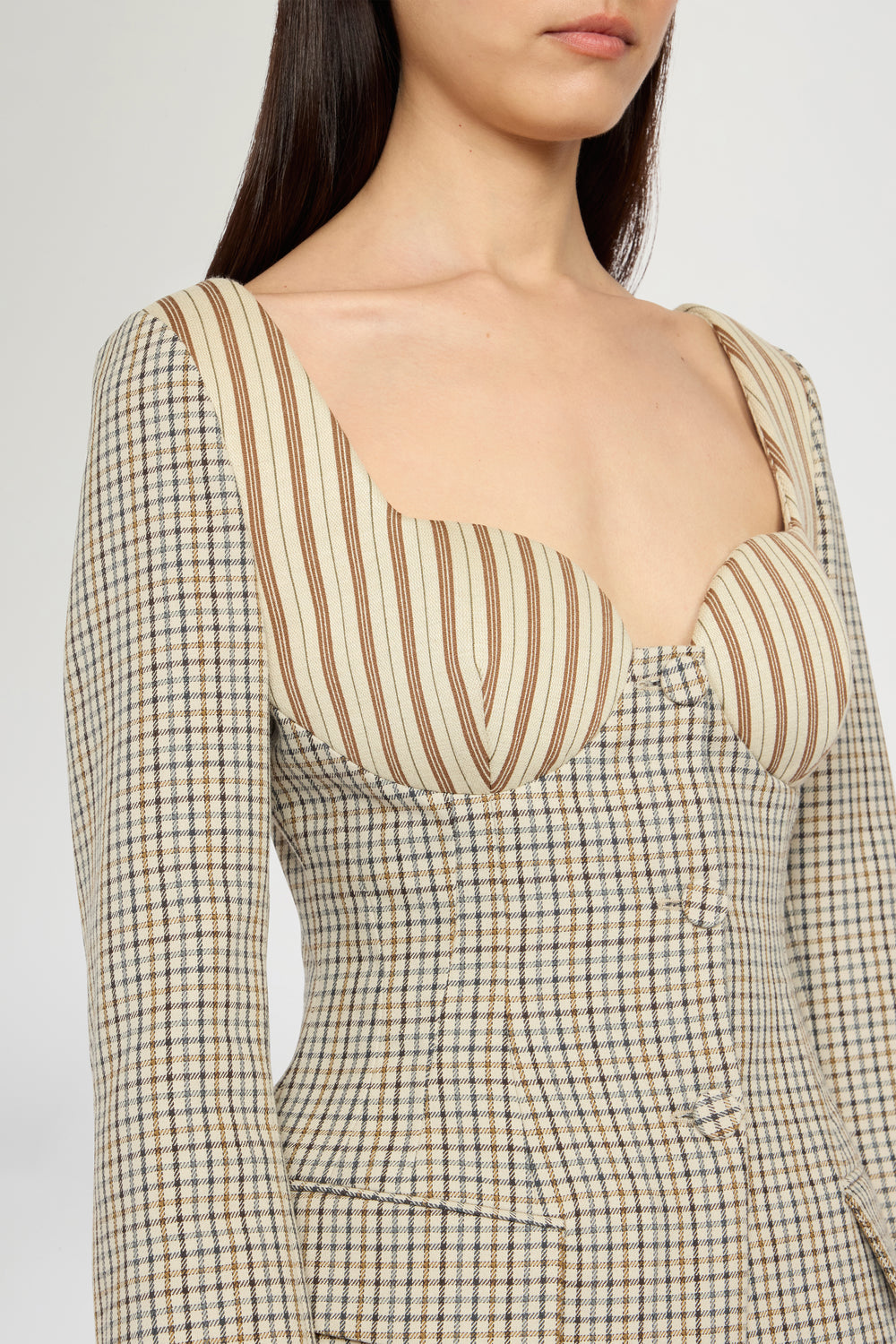 Giacca Corsetto in Micro Check e Jersey Rigato
